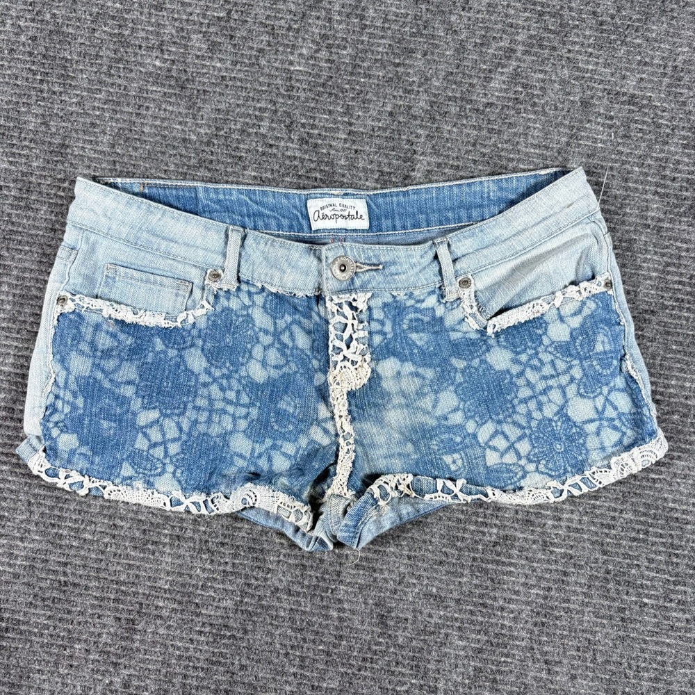 Aeropostale Denim Shorts Womens 9/10 Blue Excellent Floral Lace Crochet Boho